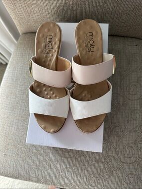 Malu Two-Band Slide Sandals in Light Pink and White